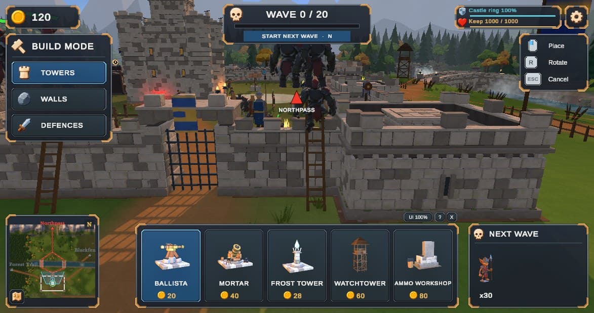 Orcs climb scaling ladders against the castle wall beside the Main Gate