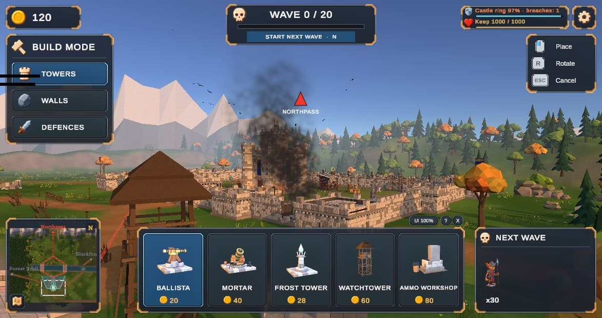 Black smoke rises from a breach in Ravensklif's outer wall