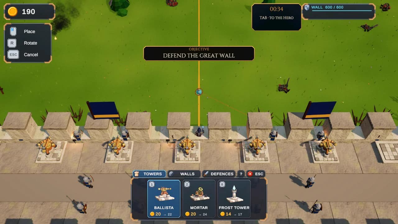 The Builder's view: ballistas on the tower spots of the wall walk